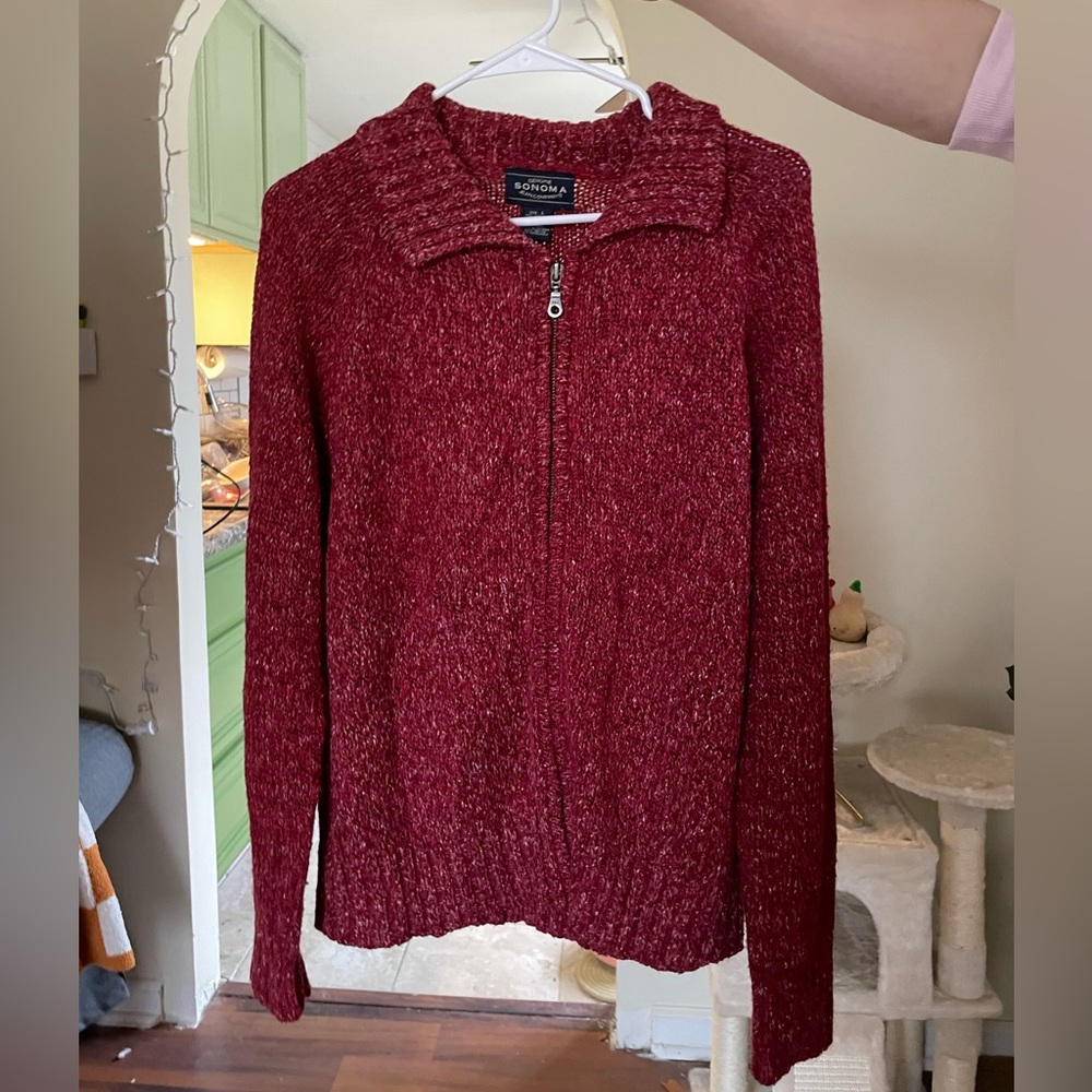 Red zip up sweater